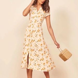 Yellow Floral Button Down Midi Dress
